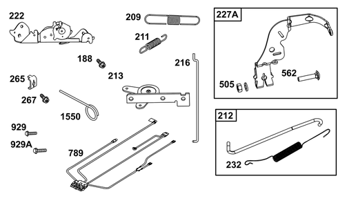 Controls Group Diagram and Parts List for 44U877-0010-B5 400000 - 699999 Briggs and Stratton Engine